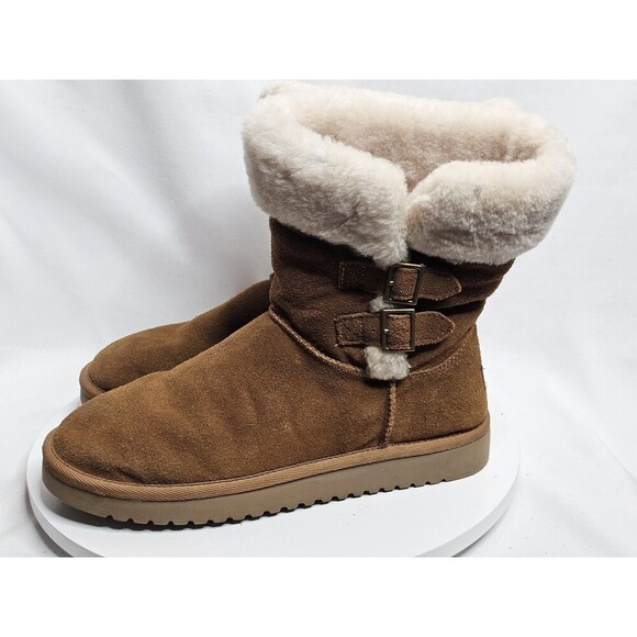 Koolaburra by UGG Sulana Short Shearling Chestnut Boots Buckles Size 9 Winter - Picture 1 of 7